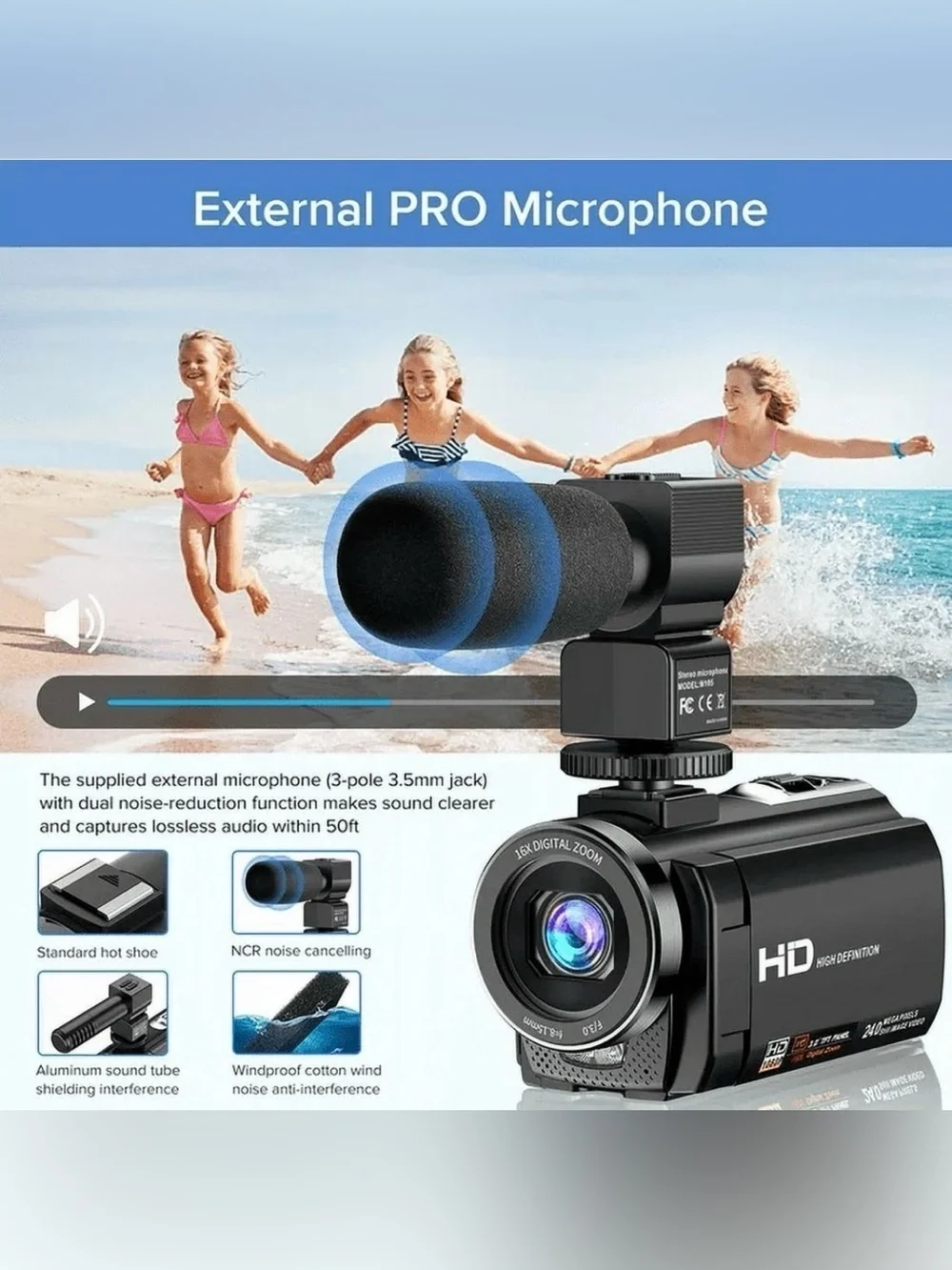 Video Camera Camcorder FHD 1080P 30FPS 16x Digital Zoom 3.0 Touch Screen